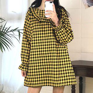Frilled-collar Gingham Shift Minidress