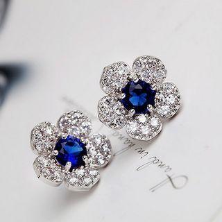 Rhinestone Flower Earring Silver - One Size