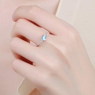 Moonstone Sterling Silver Chain Ring 1pc - Silver & Blue - One Size