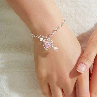 Heart Arrow Rhinestone Alloy Bracelet Sl0761 - Pink & Silver - One Size