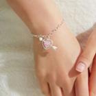 Heart Arrow Rhinestone Alloy Bracelet Sl0761 - Pink & Silver - One Size