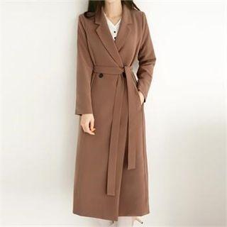 Tall Size Double-breasted Coat With Sash