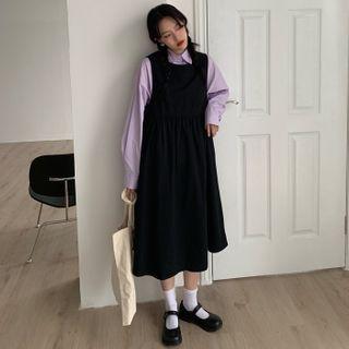 Plain Shirt / Maxi A-line Pinafore Dress