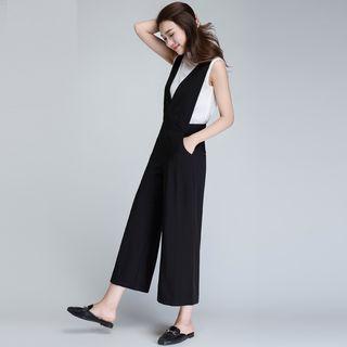 Plain Pinafore Wide Leg Jumpsuit