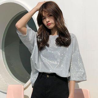 Shimmery Elbow-sleeve T-shirt