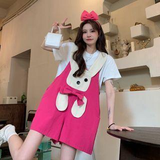 Short-sleeve Plain T-shirt / Rabbit Jumper Shorts