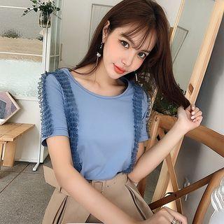 Short-sleeve Ruffled Lace Trim T-shirt