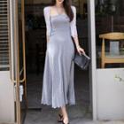 Set: Plain Cardigan + Halter-neck Midi A-line Dress