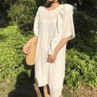 Flounced Elbow-sleeve Midi A-line Dress