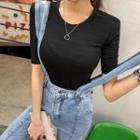 Round-neck Padded-shoulder Top