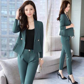 Set: Double-button Panel Blazer + Dress Pants