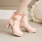 Platform Block Heel Faux Pearl Bow Short Boots