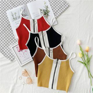 Color Block Front Zip Knitted Camisole Top