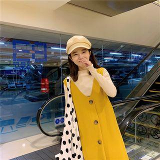 Long-sleeve Top / V-neck Midi Pinafore Dress