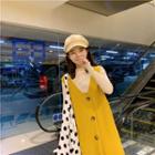 Long-sleeve Top / V-neck Midi Pinafore Dress