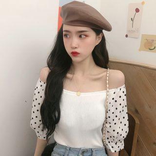 Dotted Panel Short-sleeve Top