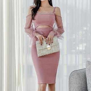 Cold-shoulder Mesh Panel Cut-out Sheath Dress