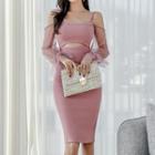 Cold-shoulder Mesh Panel Cut-out Sheath Dress