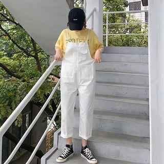 Lettering Loose-fit Short-sleeve T-shirt / Plain Jumper Pants