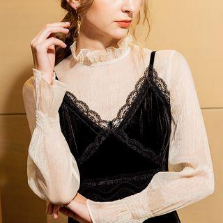 Bell-sleeve Frill Collar Chiffon Top