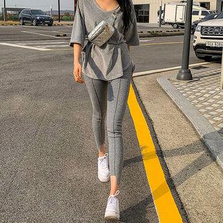 Seam-trim Cutout-hem Legging Pants