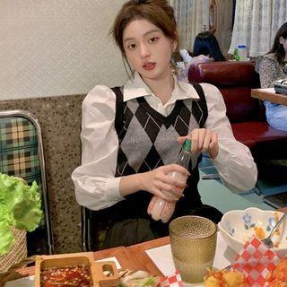 Argyle Sweater Vest / Mini Skirt / Blouse