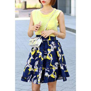 Floral Pattern Flare Mini Skirt
