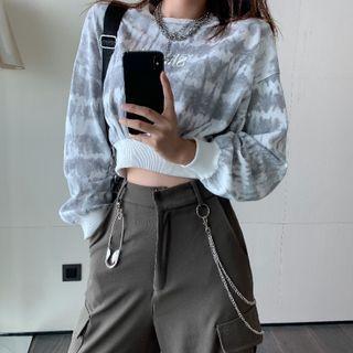 Tie-dyed Cropped Sweatshirt / High-waist Wide-leg Cargo Pants