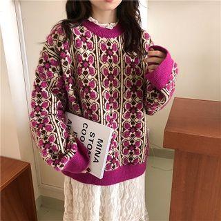 Long-sleeve Midi Lace Dress / Floral Print Sweater