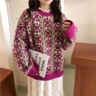 Long-sleeve Midi Lace Dress / Floral Print Sweater