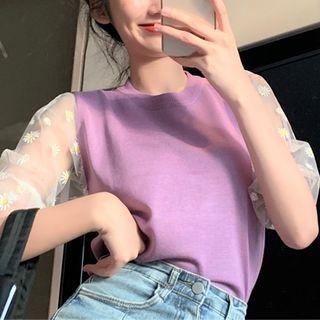 Mesh Sleeve Plain T-shirt
