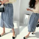 Band-hem Denim Midi Skirt