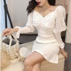 Puff-sleeve Smocked Mini Lace Dress