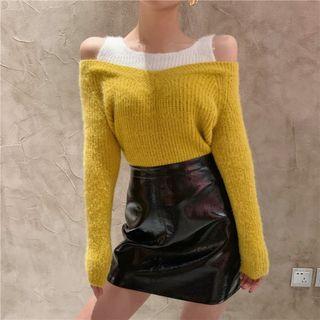 Mock Two-piece Color-block Sweater