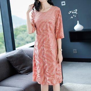 Elbow-sleeve Velvet Midi Dress