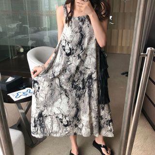 Spaghetti Strap Print Midi Dress Black & White - One Size