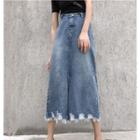 Slit A-line Denim Midi Skirt