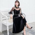 Lantern-sleeve Midi A-line Velvet Dress