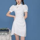 Short-sleeve Plain Mini Qipao Dress