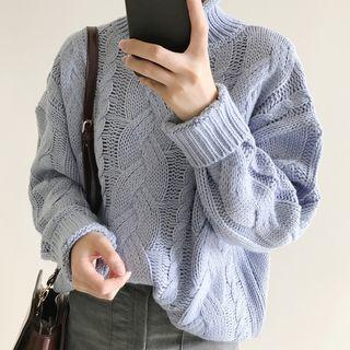 Plain Mock Neck Cable Knit Sweater