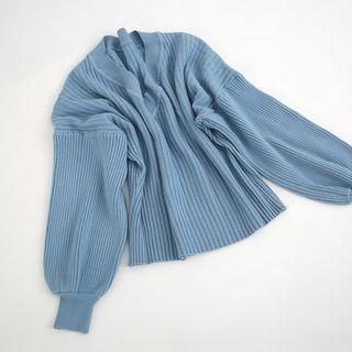 V-neck Ribbed Plain Knit Top