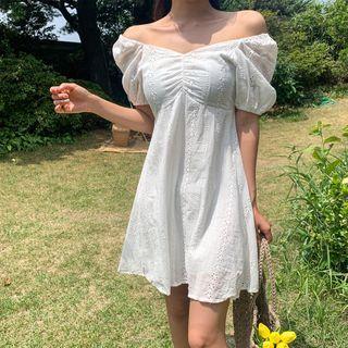 Puff-sleeve Eyelet-lace Minidress