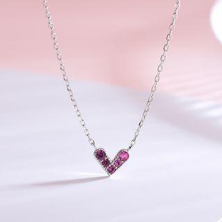 925 Sterling Silver Rhinestone Necklace Ns206 - Purple Rhinestone - Silver - One Size
