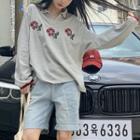 Floral Print Oversized Polo Sweatshirt Gray - One Size