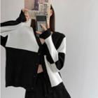 Colorblock Loose Cardigan Black & White - One Size