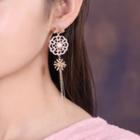 Retro Flower Faux Pearl Rhinestone Fringed Earring 1 Pair - Pink & Gold - One Size
