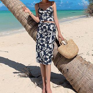 Set: Flower Print Camisole Top + Pencil Skirt
