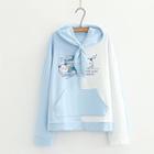 Tie-neck Cartoon Print Two-tone Hoodie