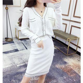 Set: Contrast Trim Cardigan + Pencil Skirt