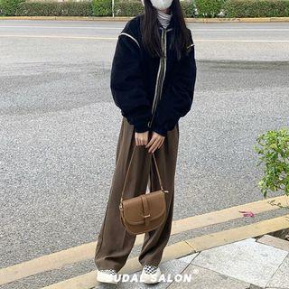 Baseball Jacket / High-waist Wide-leg Dress Pants